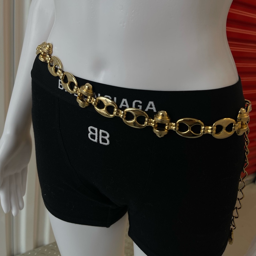 Gold Puffed Mariner Link Chain Belt
